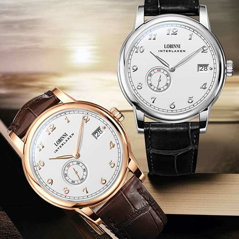 Lobinni Schweiz Luxus Marke 2021 Neue Produkte Herren Uhr Mini Rotor Bewegung Uhr Super Dünne Automatische Mechanische Uhr