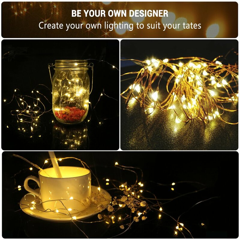 Guirnalda de luces LED con batería, decoración de fiesta de año nuevo, adorno de Navidad, 2m/3m/5m, 2022