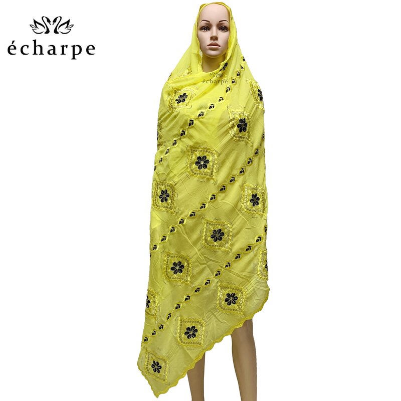 Freies Verschiffen 2021 Neue Baumwolle Hijab Schal Für Muslimische Frauen African Dubai Islam Kopftuch Lange Große Stickerei Tücher ED510