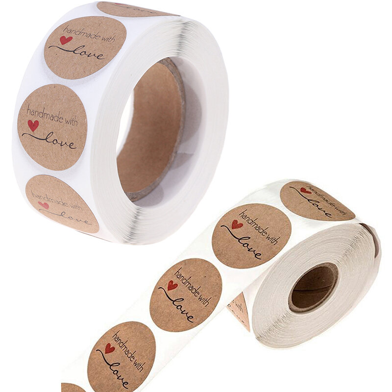 500Pcs/Rolle 2,5 cm DIY Hand Made Handmade Mit Liebe Label Hochzeit Aufkleber Adhesive Aufkleber Kraft Runde Etiketten großhandel preis