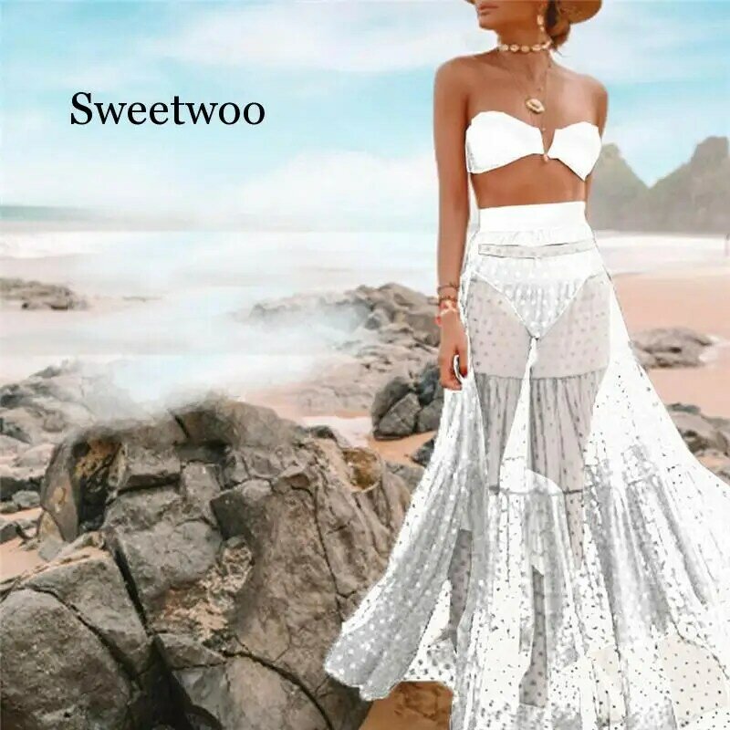 Vestido playero de cintura alta para mujer, ropa de playa, color blanco y negro, liso