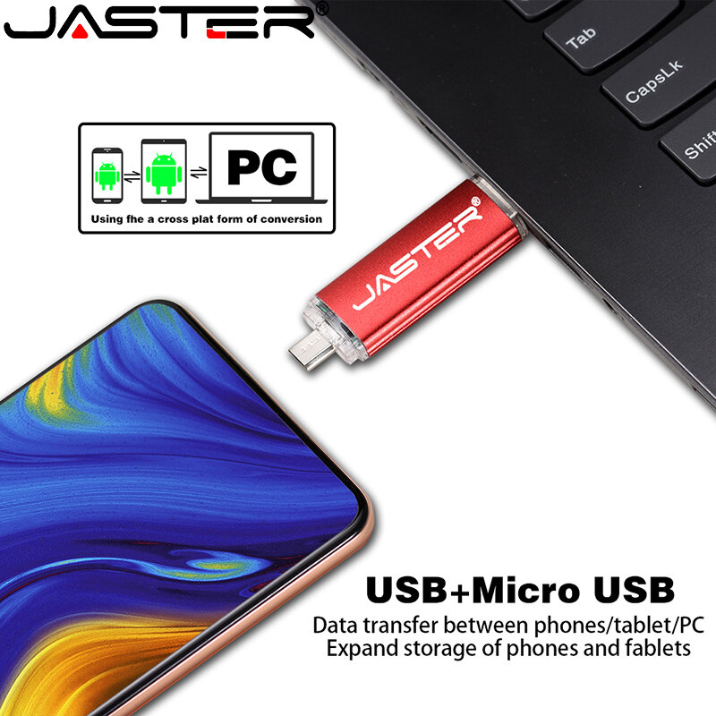 JASTER OTG 2.0 USB Flash Drive 128GB 64GB 32GB 16GB 8GB 4GB Pen Drive de velocidade rápida para Android/PC Mais de 10 PCS Logotipo personalizado gratuito