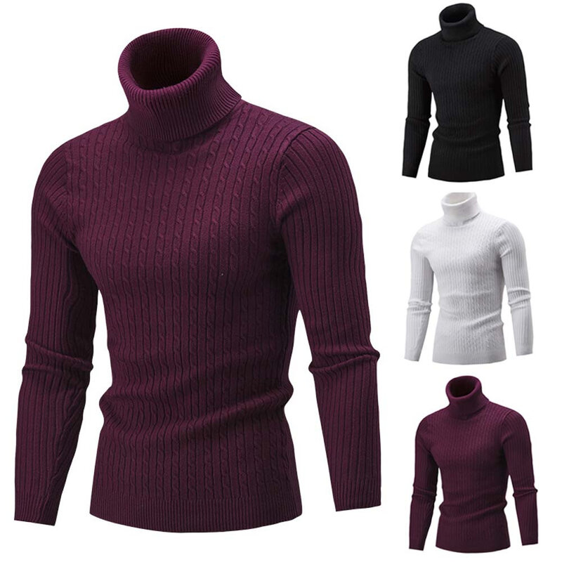 Invierno hombre delgado cálido de punto de cuello alto suéter de cuello alto de talla grande M-5XL pull homme sueter hombre sweter