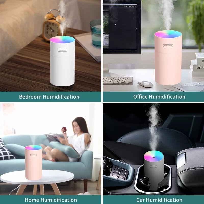 270ML White Mini Air Humidifer Aroma Essential Oil Diffuser with Romantic Lamp USB Mist Maker Aromatherapy Humidifiers for Home
