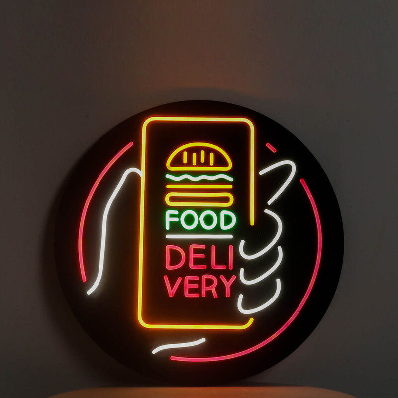 Flex Neon Voedsel Levering Hamburger Licht Led Mobilephone Muur Neon Decoraties Voor Take-Out Fast Food Restaurant Winkel Winkel pub