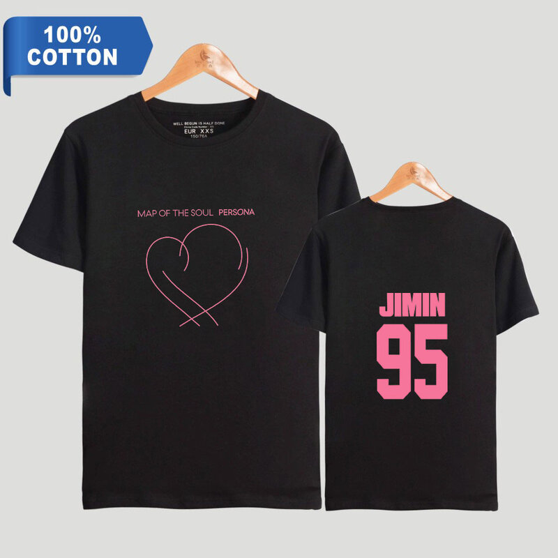 100% bawełniana koszulka koreański Kpop JIMIN SUGA JIN mapa duszy Persona drukuj koszulki mężczyźni/kobiety Unisex z krótkim rękawem topy