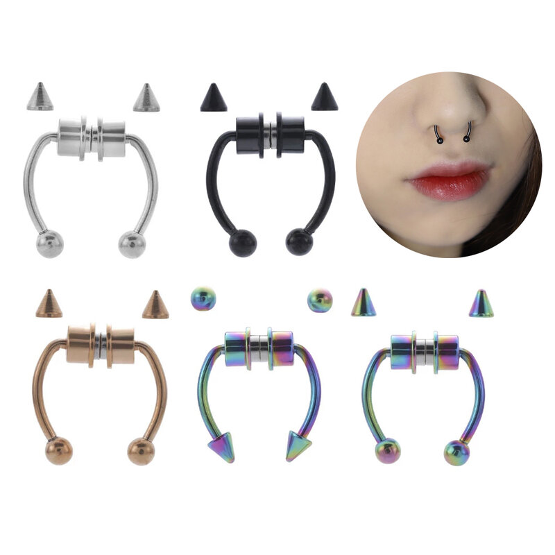 Fake Nose Chain Ring Hip Hoop Non Fake Piercing Nose Septum snag Ring Goth Magnet Nose Punk Body Jewelry Unusual Costume Jewelry