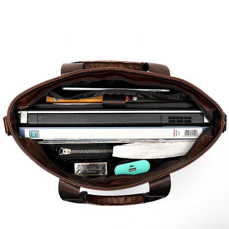 Leather Briefcases Men Business Briefcase Shoulder Bag Portable KUMON Laptop Briefcase Laptop Bag 14 Inch