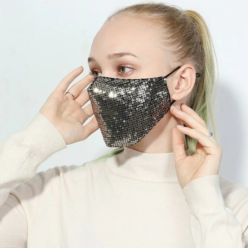 Unisex maski wielokrotnego użytku modne cekiny osłona na twarz maski bawełna ciepła anty-haze błyszcząca na imprezę oddychająca osłona na twarz usta maska