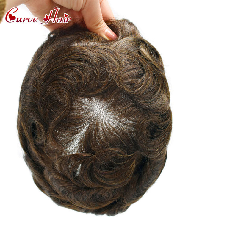 Full French Lace Human Hair Toupee For Men 80%-90% Light Density Full Lace Mens Replacement System Black Brown Blonde Grey color