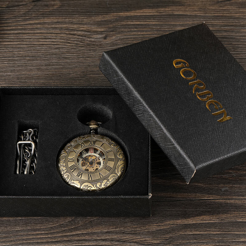 Reloj de bolsillo mecánico con cubierta de doble cara para hombre, reloj de bolsillo masculino, clásico, con diseño de esqueleto Steampunk hueco, a mano