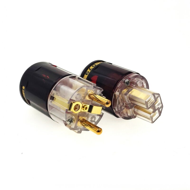 Oyaide-Europeu 24K banhado a ouro UE Power Plug, conector de áudio IEC, áudio feminino-masculino, transparente, Schuko, C-079, P-079e