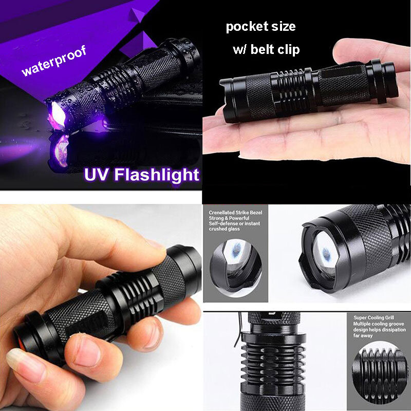 TopCom 365nm 395nm XPE UV Blacklight Scorpion UV Light Pet Urine Detector Zoom Ultraviolet Flashlight