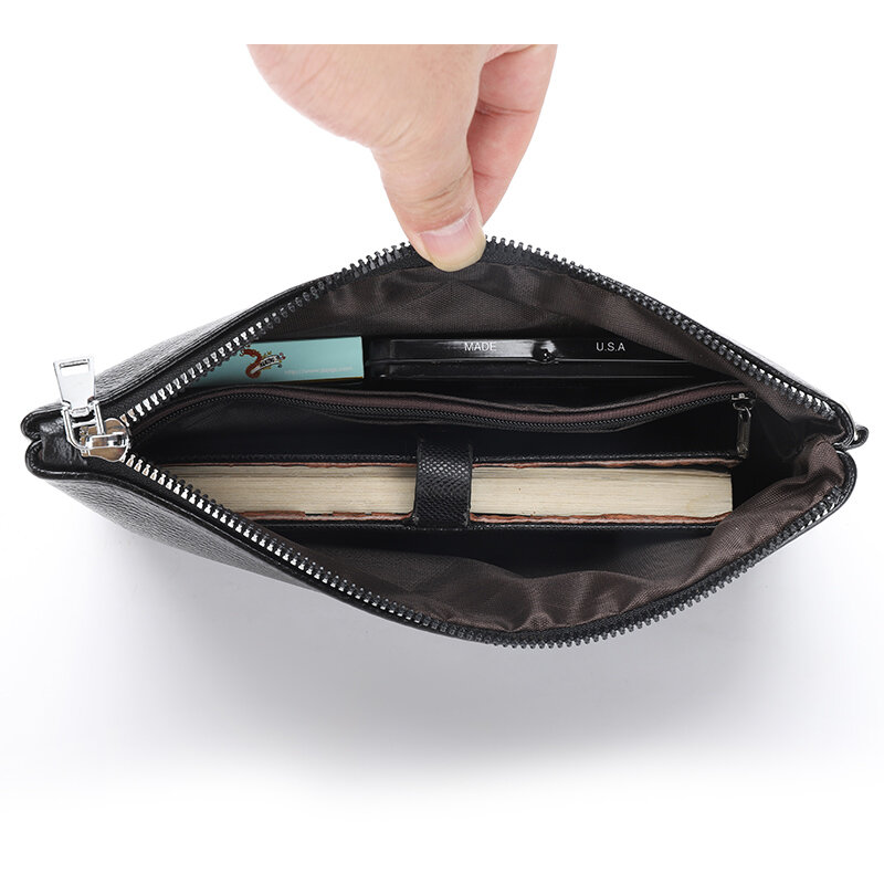 Pochette da giorno per uomo pochette borsa per iPad borsa da viaggio per uomo d'affari borsa da uomo multifunzionale, nera