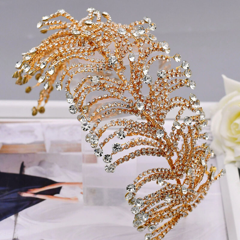 Diadema de lujo hecha a mano con diamantes de imitación, diademas y coronas para boda, diadema de joyas para el cabello, accesorios, 100%