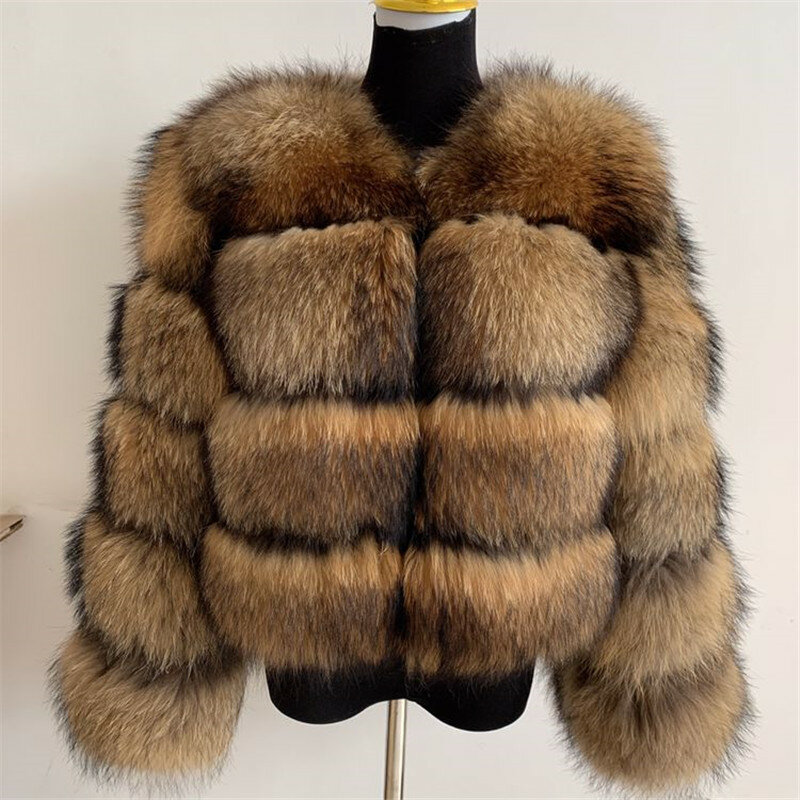 Abrigo de piel de mapache 2021 para mujer, abrigo cálido de invierno, piel de mapache Natural, piel de zorro Natural, abrigo de manga larga de alta calidad