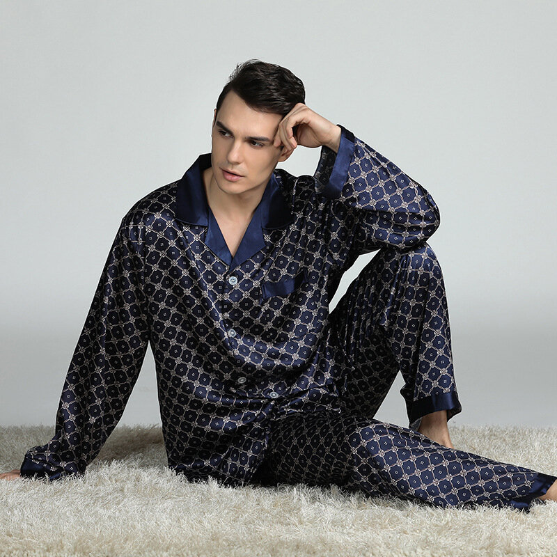 2021 남자 솔리드 컬러 레이 온 잠옷 실크 잠 옷 Homenwear 남성 현대 스타일 부드러운 편안한 새틴 Nightwear 옷을 설정합니다.