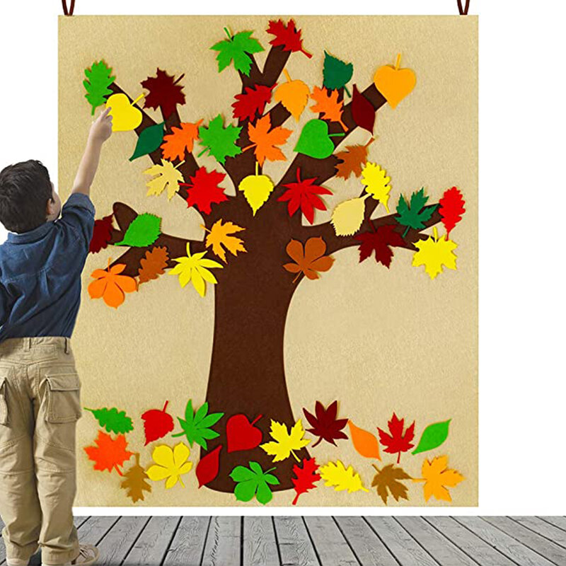 펠트 가을 나무 보드 학교 벽 예술, DIY 가을 잎 장식, 공예품 게시판, 추수 감사절 활동, 어린이 교실 침실