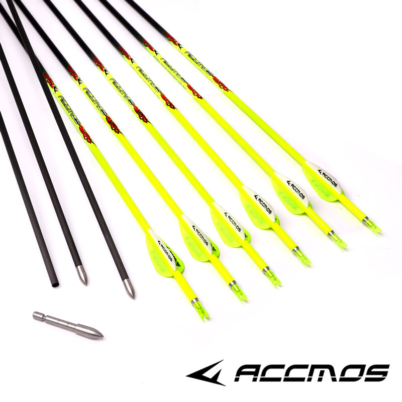 ACCMOS-Pure Carbon Archery Arrow Spine, 400, 500, 600, 700, 800, 900, 1000, ID 4.2mm, Laranja, Amarelo, Composto, Arco Recuvre, Tiro