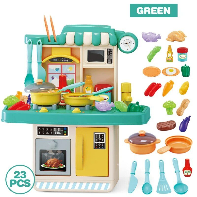23/26 PCS Anak Simulasi Dapur Mainan Semprot Air Makan Berpura-pura Bermain Anak Kitchen Set Mainan untuk Anak hadiah Mainan Anak Perempuan