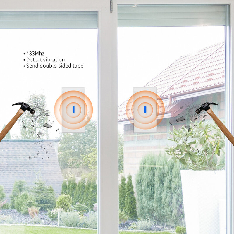 Ostaniot Sensores Vibração Sem Fio Glass Break, Detector de Alarme Porta e Janela, Anti-Roubo para Home Security Kit, 433MHz, eV1527