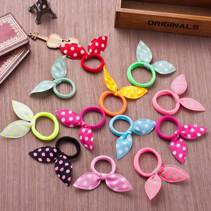 20/40/80PCS Cute Baby Girls Rabbit Hair Bands Printing Ponytail Holder Tie Rope Fashion Hair Accessories Candy Colors Hair Ties