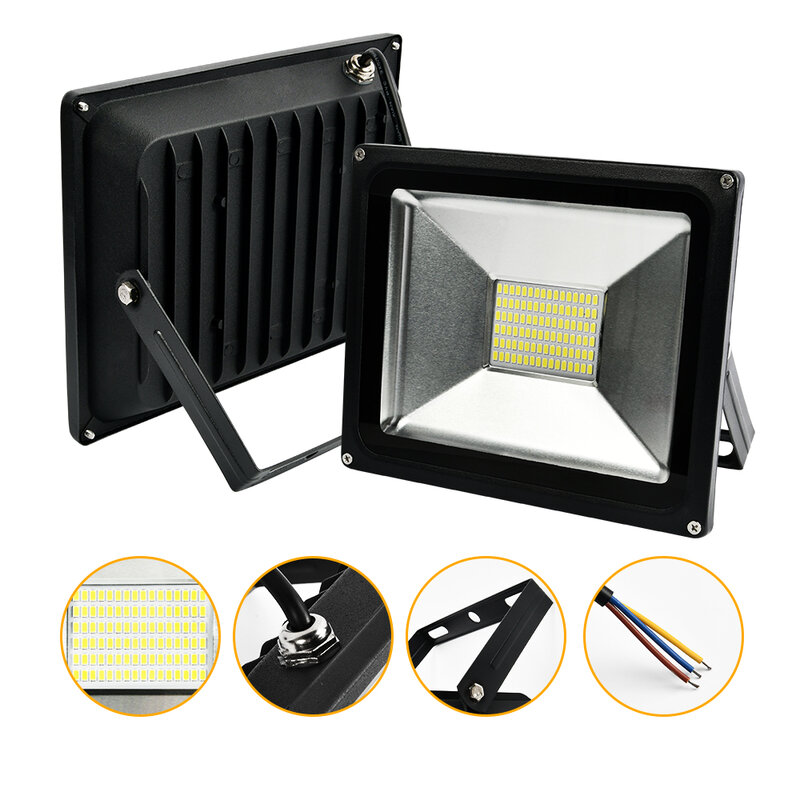 Reflector LED de 220V, 30W, 50W, 100W, luz de inundación impermeable IP65, foco de pared, iluminación exterior, blanco frío y cálido