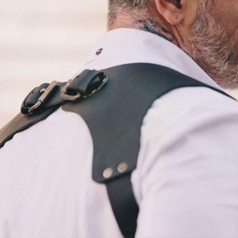 Vintage skórzany pończoch mężczyźni średniowieczne, renesans Suspensorio odzież akcesoria na ramię pasek uprząż pierś Punk J9R7