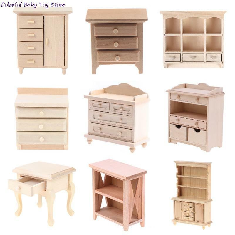 Mini armário de madeira para casa de bonecas, 27 estilos, 1/12, modelo de armário de cozinha, prateleira de exposição, móveis para casa de boneca, venda imperdível