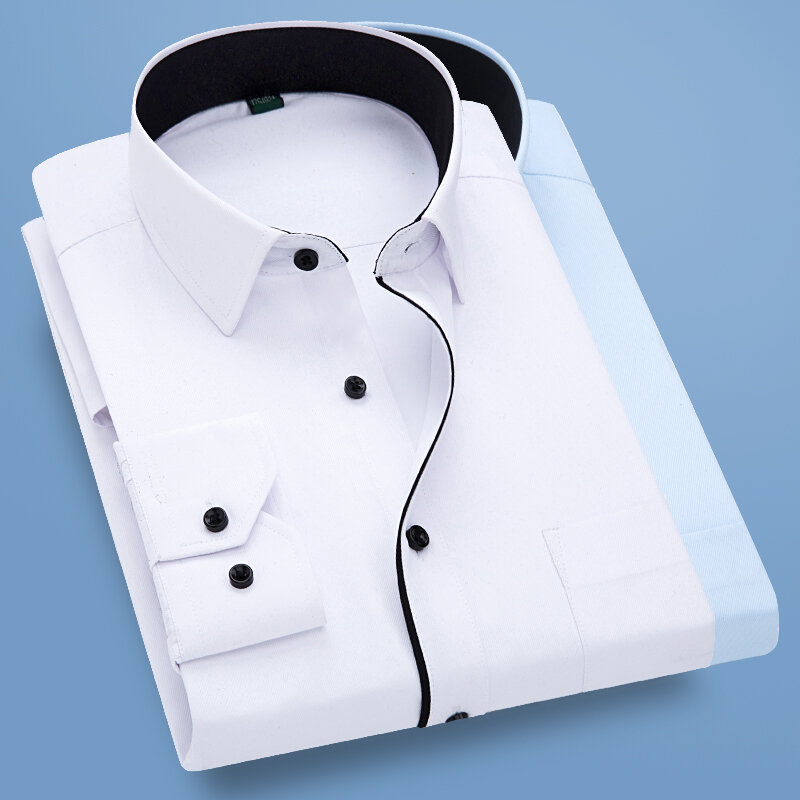 Schwarz und Weiß Patchwork Langarm Shirt herren Business Büro Baumwolle Hemd Himmel Blau Slim Fit Camisa/Chemise s-5XL