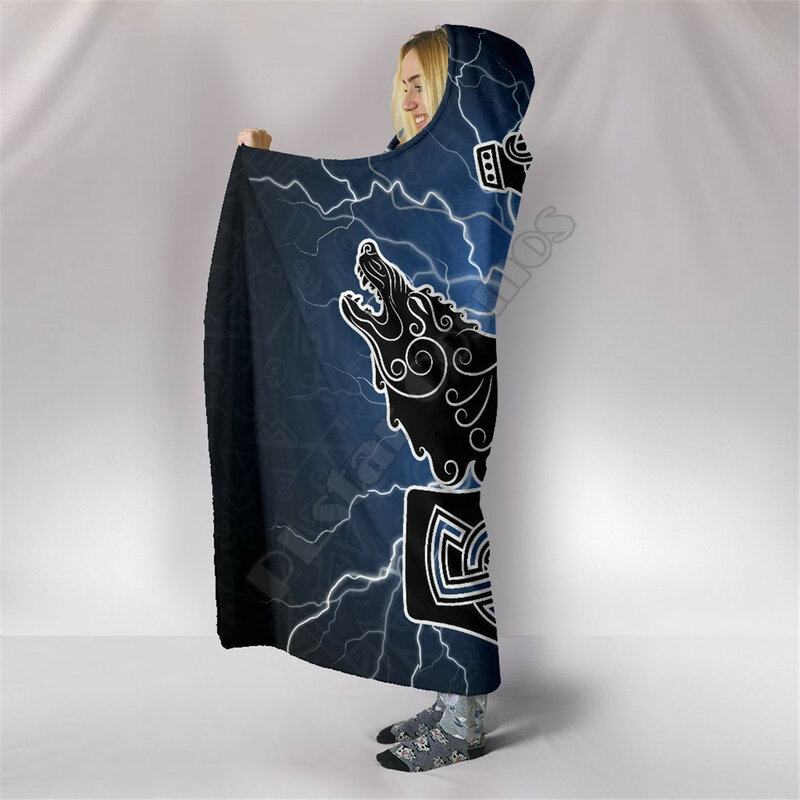 Viking Hooded Blanket Munin Raven Hooded Blanket Adult colorful child Sherpa Fleece Wearable Blanket Microfiber Bedding