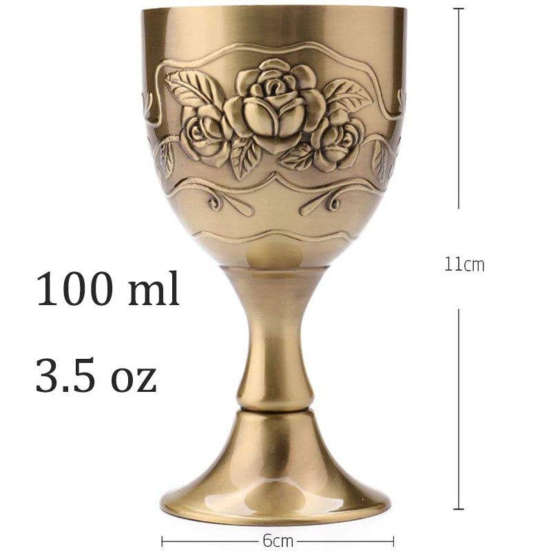 ถ้วยไวน์ Shot Glass Liqueur Goblet 100ml 30 ml-VINTAGE ทองแดงแกะสลักดอกไม้รูปแบบ Chalice น้ำดื่ม