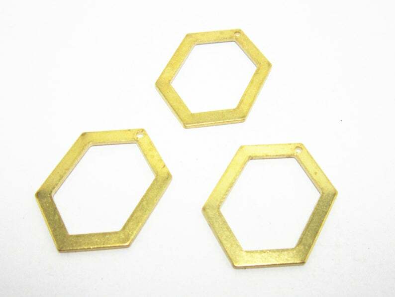 20Pcs ทองเหลือง Charms 26.5X18.2มม.ทองเหลืองดิบหกเหลี่ยมต่างหูจี้-R776