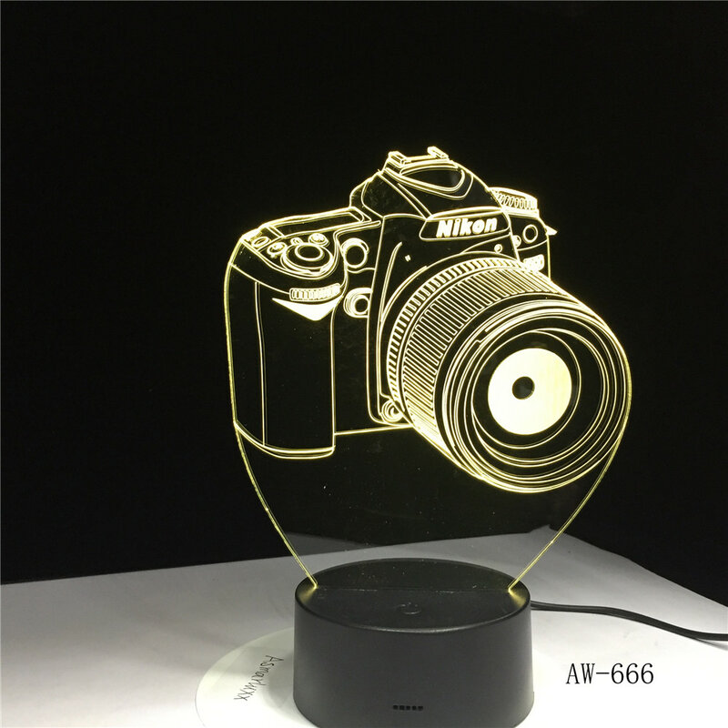 Nuova Lampada LED intrattenimento macchina fotografica 3D Lampada LED colorato Vision Stereo Lampada 2D pannello acrilico Lampada ufficio luce AW-666