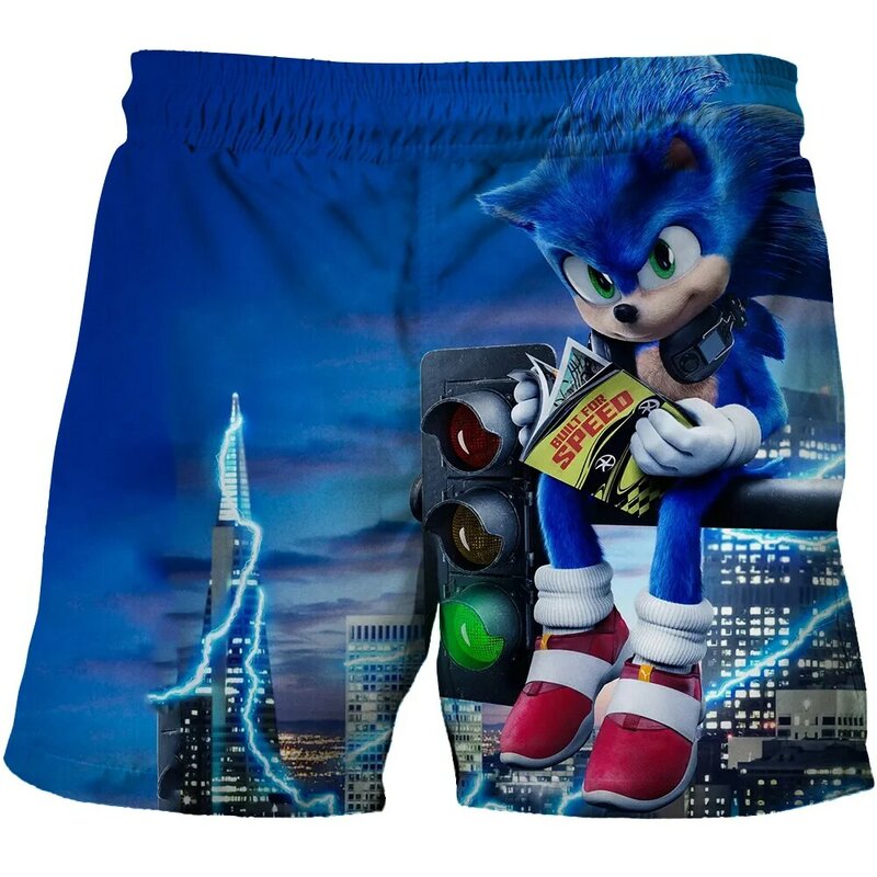 Pantalones cortos informales de verano para nadar en la playa para niños, pantalones cortos de dibujos animados Sonic The Hedgehog, cómodos pantalones cortos de secado rápido para niños