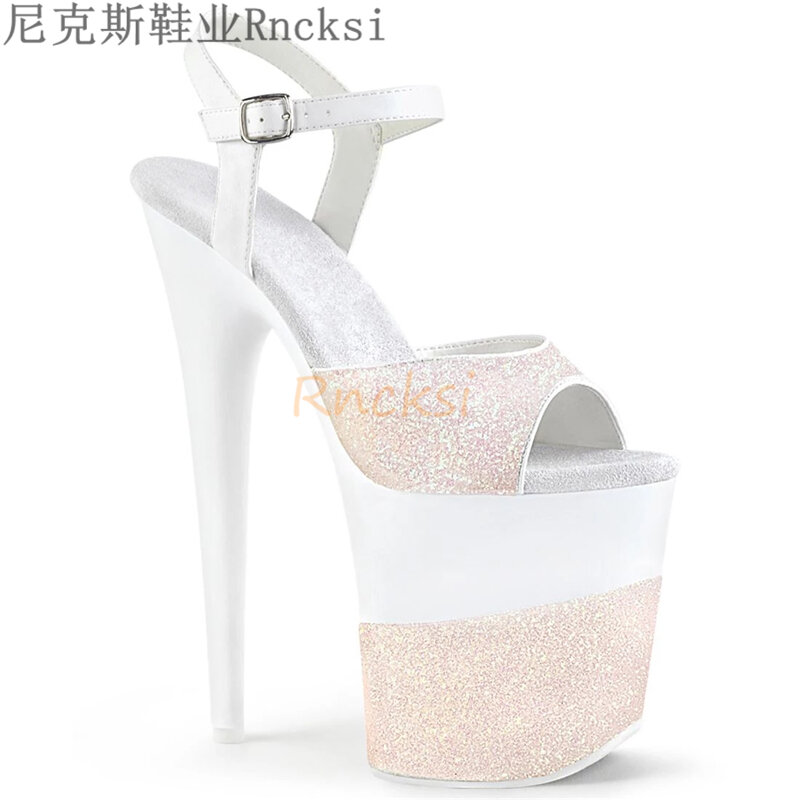 Rncksi-sandálias ultra-salto alto para mulheres, sapatos plataforma, sexy, gladiador, festa, tamanho 34-46, 20cm