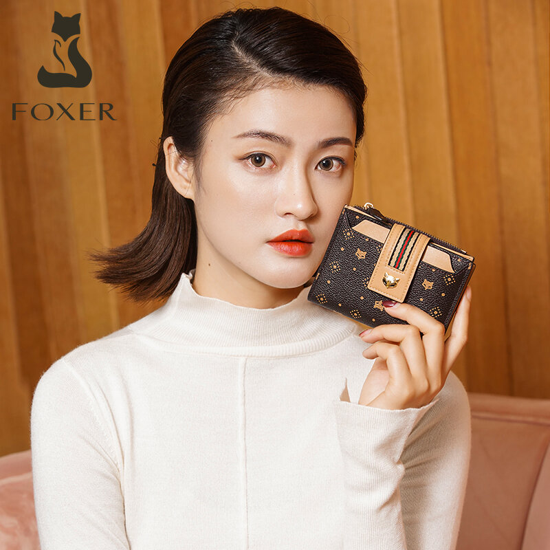 Foxer-女性用の小さなPVCハンドバッグ,署名付きカードホルダー,短い財布,女性用のミニハンドバッグ,シックなハンドバッグ