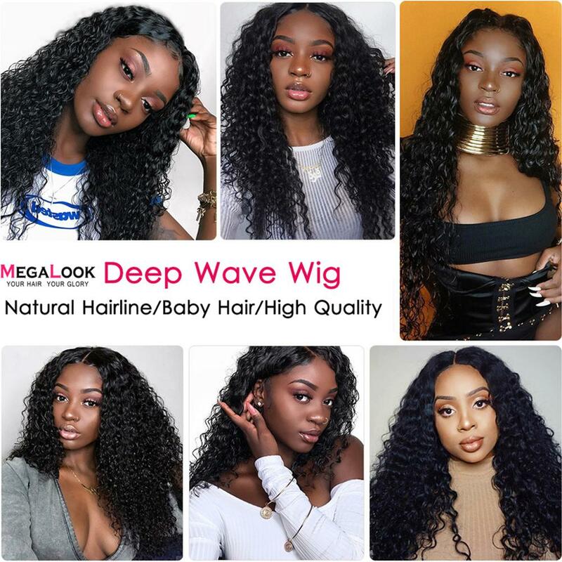 Deep Wave Wig 4x4 Lace Closure Wig Human Hair Wig  Remy Peruvian Wigs For Black Women Megalook Lace Wigs