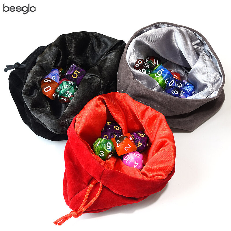 Drawstring Velvet Dice Bag Double-Layer for Packing Gift Dice Jewelry Coin Storage Trinkets Red Black Gray