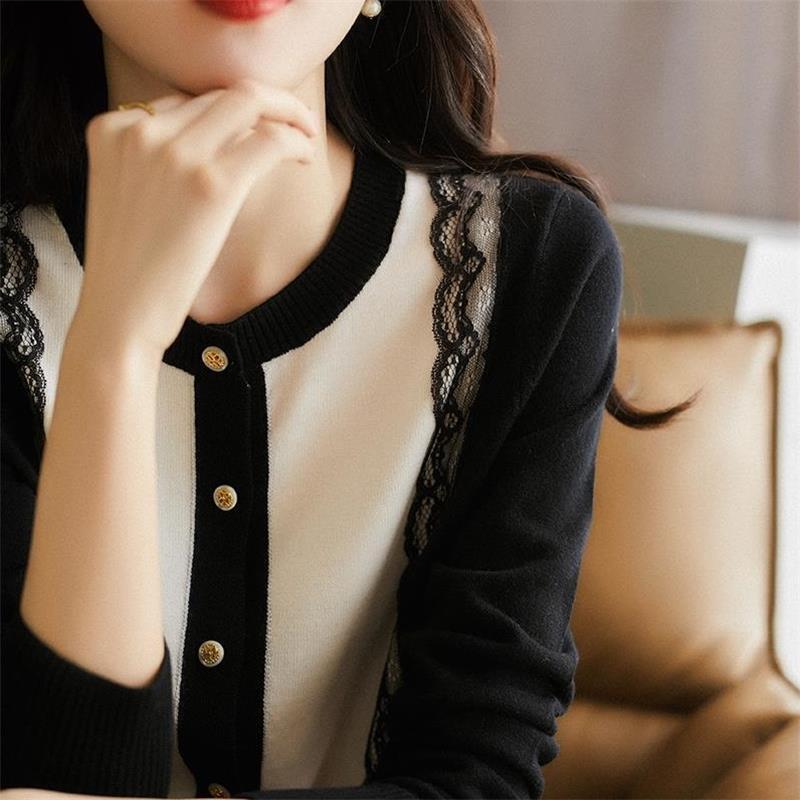 Women knitting cardigan coat 2021 brim joker in the spring and autumn lace long sleeve blouse