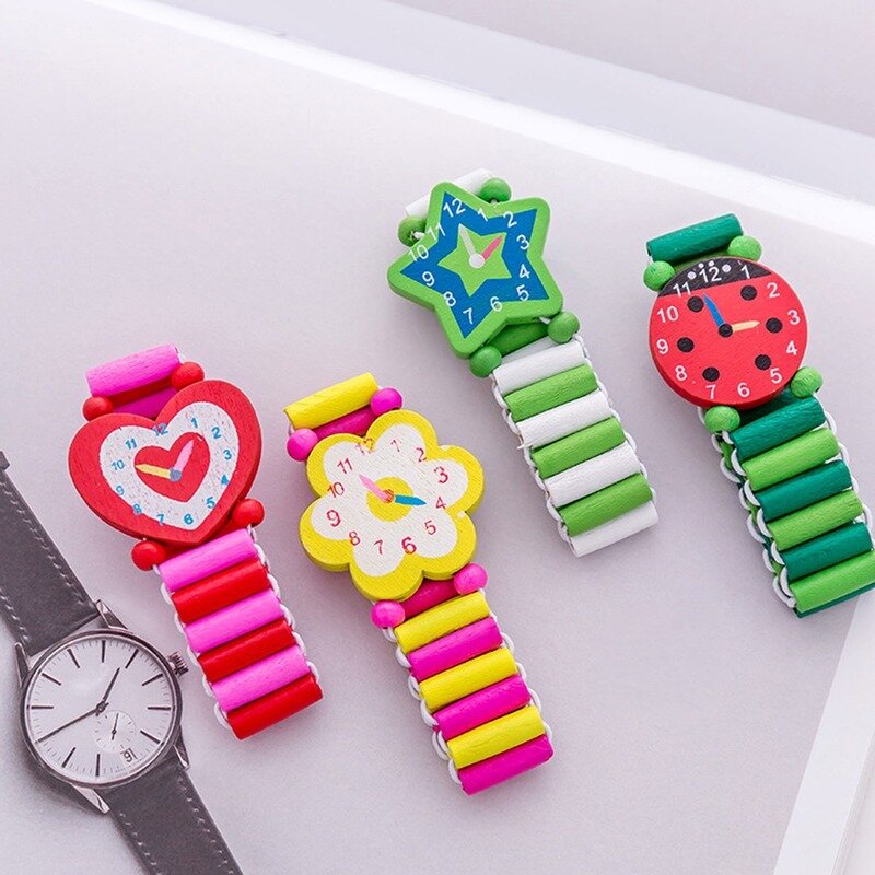 Dzieci dziewczęce kolorowe drewniane bransoletki dzieci elastyczne zegarki opaski zabawka dziecięca bransoletka hurtownia biżuteria prezent urodzinowy