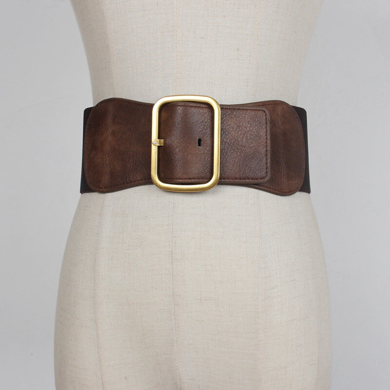 Cintura elasticizzata in pelle scamosciata moda donna piumino cintura larga buona corrispondenza abito da donna fibbia ad ardiglione fibbia cintura morbida cintura in PU