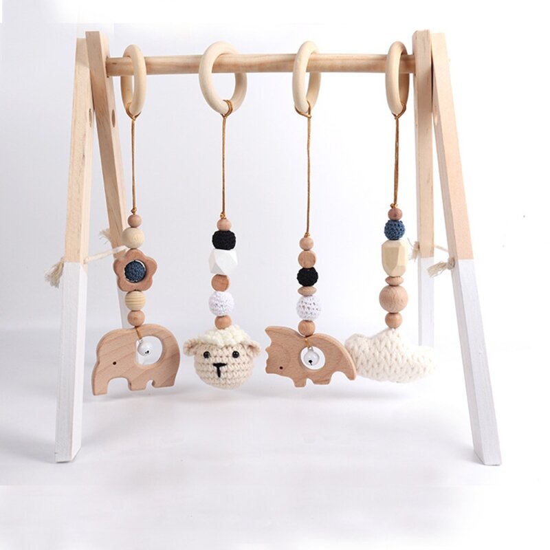 4 Buah/Set Liontin Bingkai Gym Bayi Mainan Keriting Teether Kayu Mainan Menyusui Bayi Baru Lahir Hadiah Mandi Dekorasi Ruangan