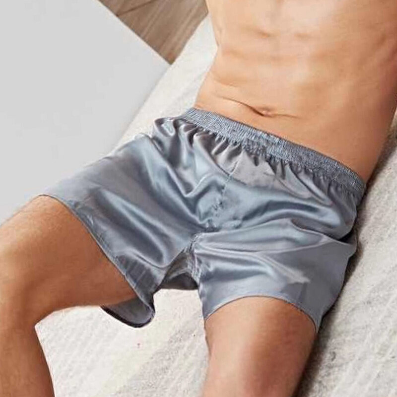 Pantalones cortos de pijama de seda satinada para hombre, ropa de dormir holgada, informal, para el hogar