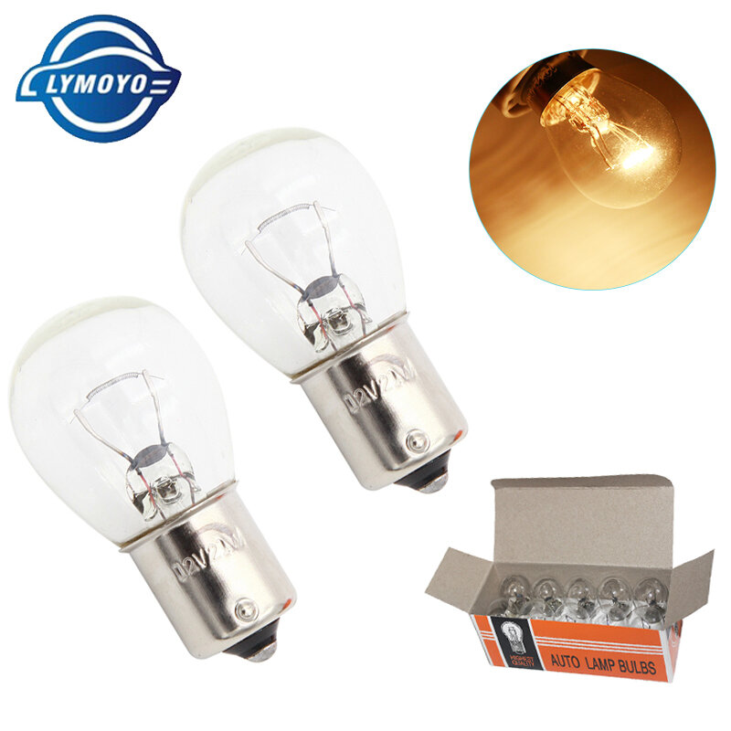 LYMOYO-lámpara halógena blanca cálida para coche, bombillas de freno de marcha atrás, luz de parada, intermitente trasero DRL 12v, P21W BA15S 1156, 10 Uds.