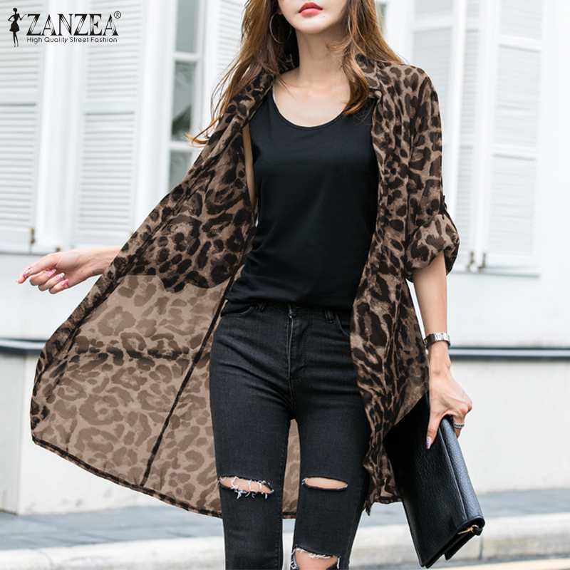 Moda leopardo cardigan camicette estive da donna ZANZEA 2023 Casual lungo Kimono mantello femminile bavero tunica Chemise