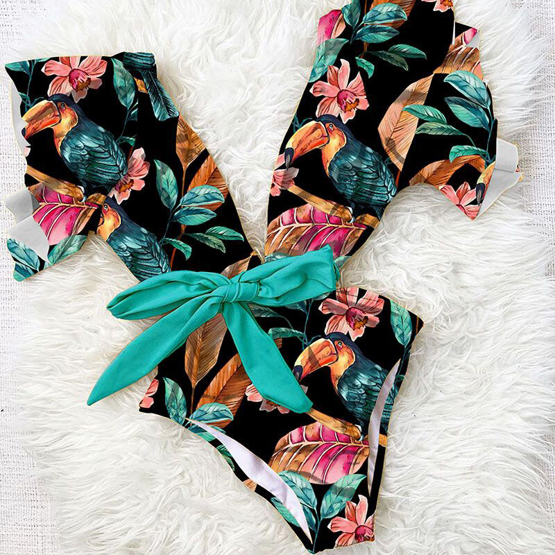 Sexy Off The Shoulder Floral one-piece women's strapless backless swimsuit