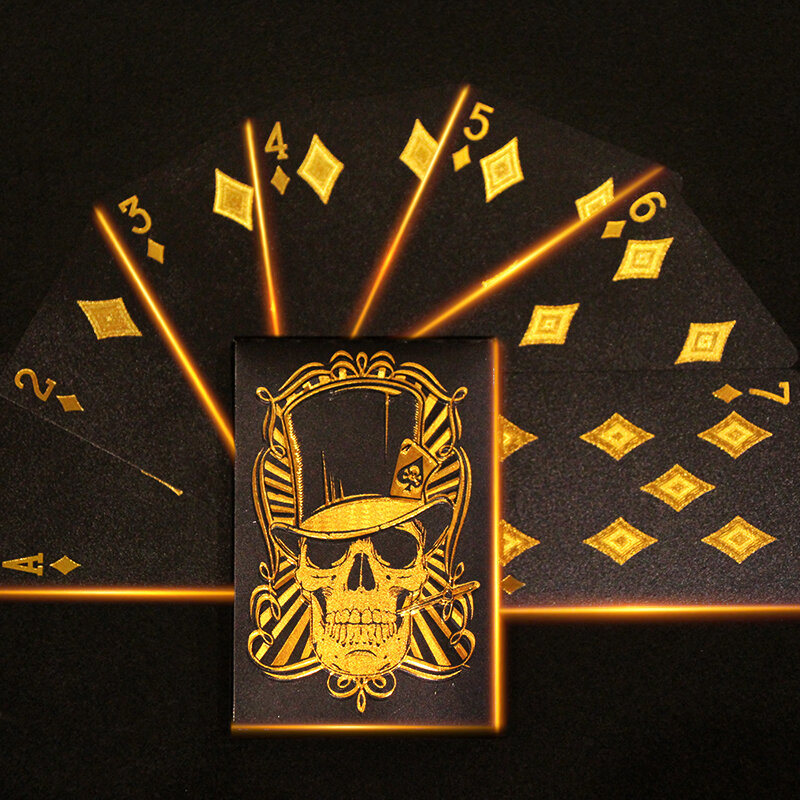 Skull Black Gold Poker juego de cartas de oro de 24K, impermeable, suave, entretenimiento, juego de mesa, lámina dorada, beber, fiesta, regalo