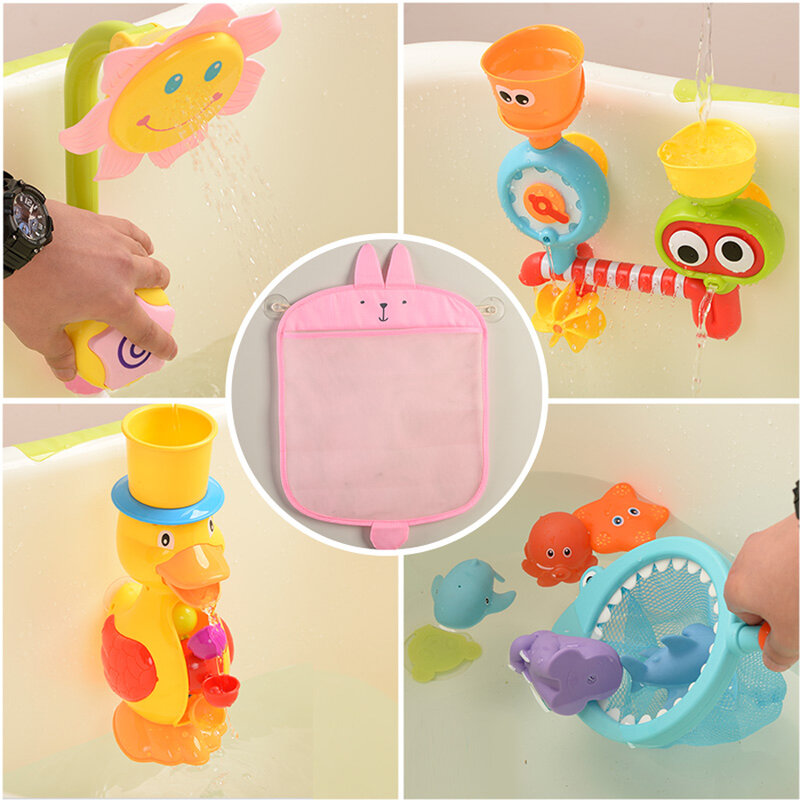 Новая детская Сетчатая Сумка для ванной комнаты с присосками, детская корзина для ванной и игрушек, тканевая Сетчатая Сумка для хранения игрушек с мультяшными животными