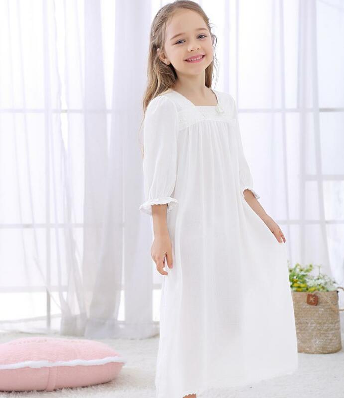 Primavera sutumn novo algodão roupa de dormir para meninas crianças 3/4 manga gola quadrada camisola homeclothes roupas macias ws1339